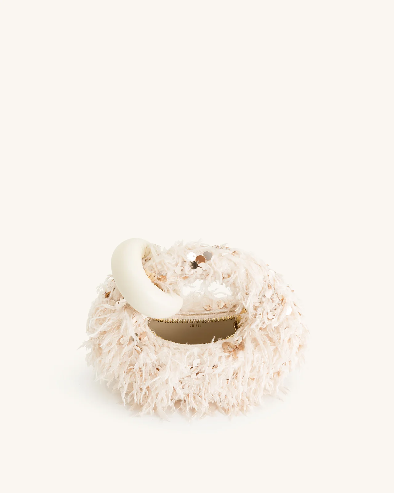 BOXED JW PEI Abacus Faux Fur and sequin top handle mini bag-Beige