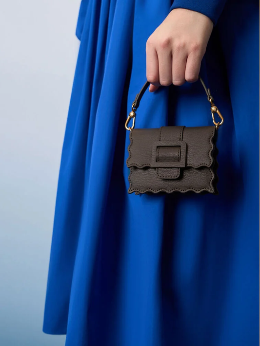 BOXED Charles & Keith Micro Waverly Scallop-Trim Mini Bag Moss