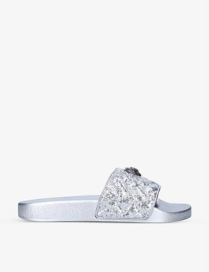 Kurt Geiger Meena Eagle Head Quilted Metallic Slides-Silver - Premium from House of Glitz - Just $50000.00! Shop now at House of Glitz