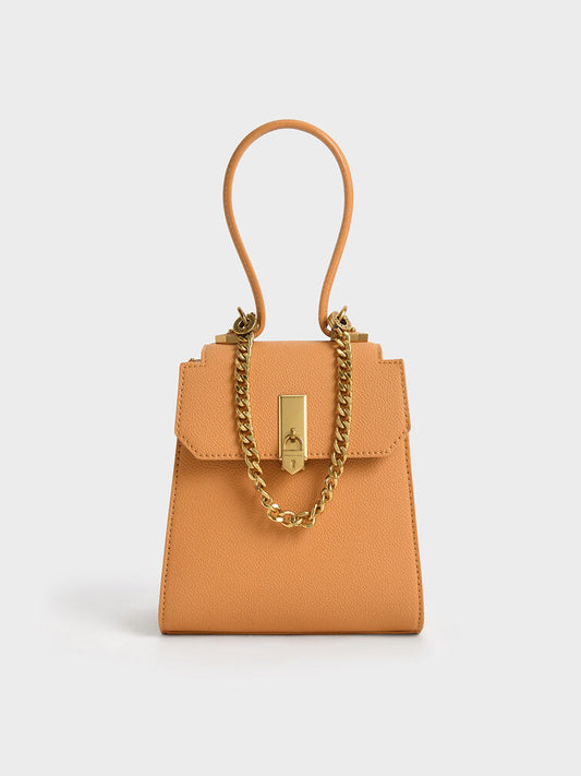 Charles & Keith Geometric Top Handle Chain-Link Bag-Pumpkin