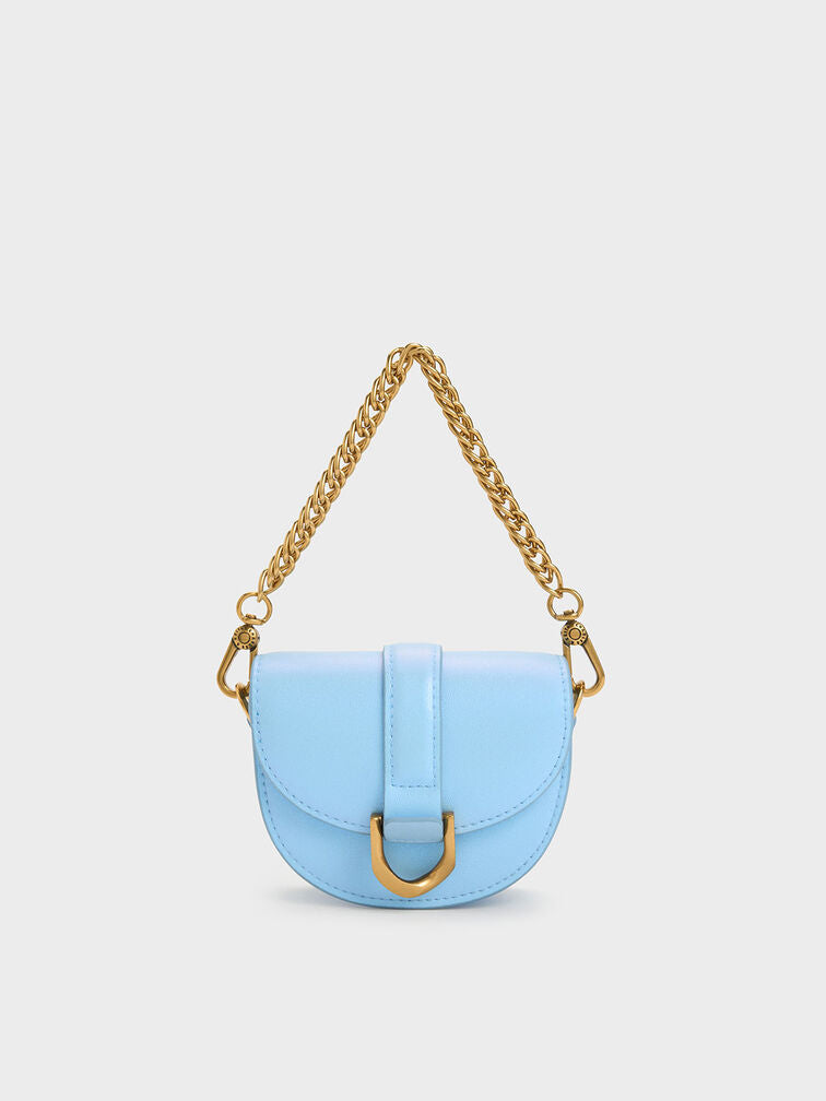 BOXED Charles & Keith Micro Gabine Quilted Saddle Bag - Blue