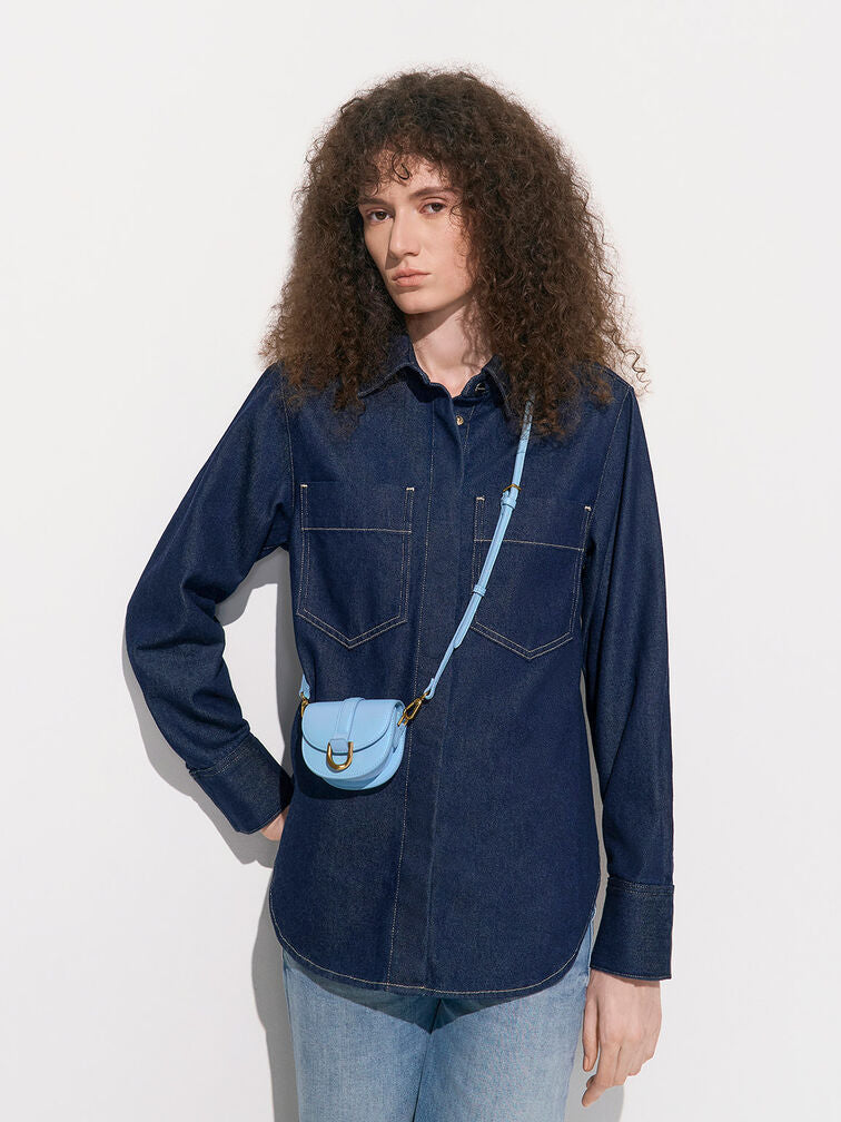 BOXED Charles & Keith Micro Gabine Quilted Saddle Bag - Blue