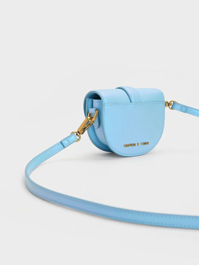 BOXED Charles & Keith Micro Gabine Quilted Saddle Bag - Blue