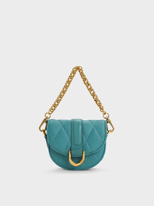 BOXED Charles & Keith Micro Gabine Quilted Saddle Bag - Teal