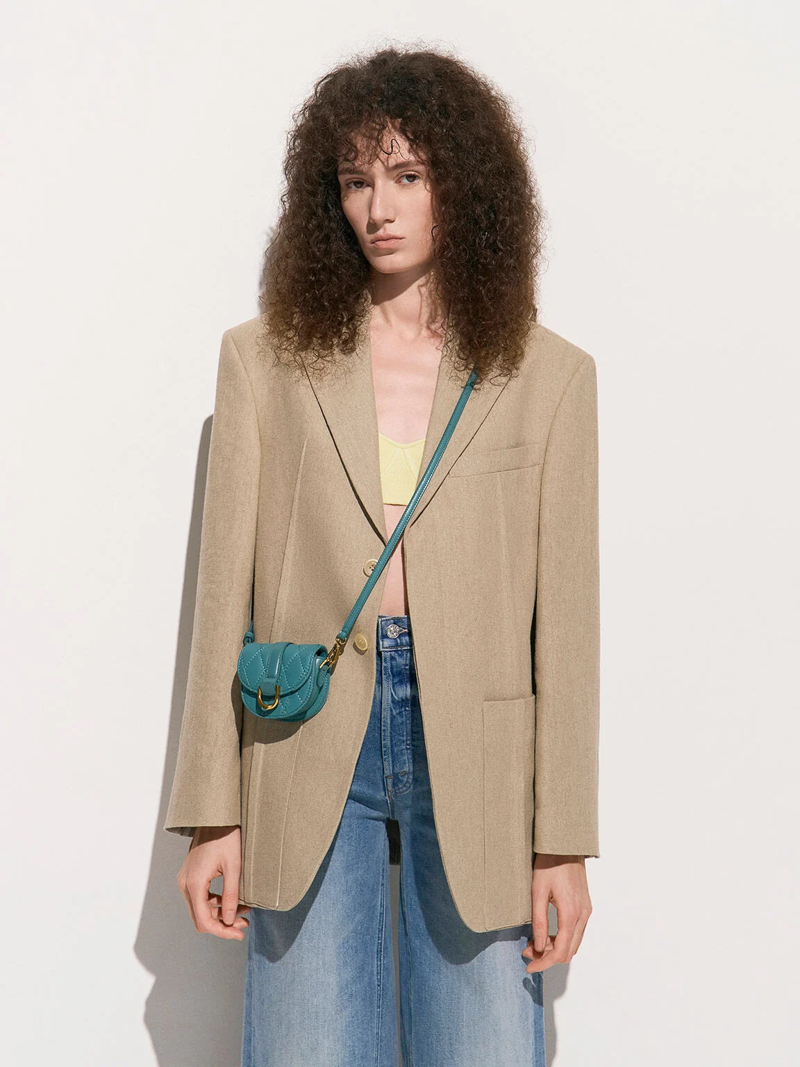 BOXED Charles & Keith Micro Gabine Quilted Saddle Bag - Teal