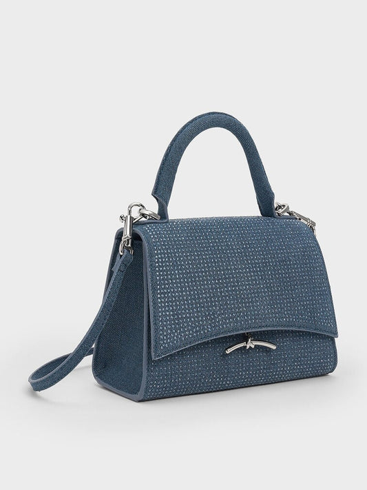 Charles & Keith Mini Huxley Metallic Push-Lock Top Handle Bag-Denim