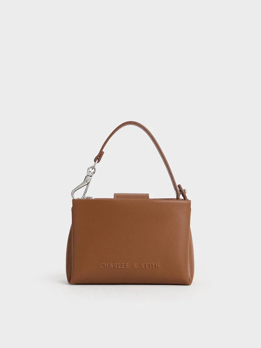 BOXED Charles & Keith Micro Bosie Patent Top Handle Pouch -Brown