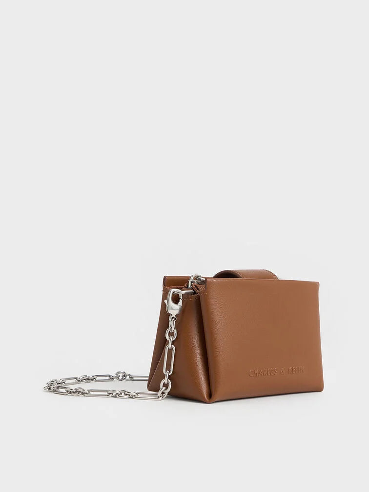 BOXED Charles & Keith Micro Bosie Patent Top Handle Pouch -Brown