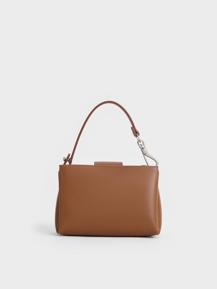 BOXED Charles & Keith Micro Bosie Patent Top Handle Pouch -Brown