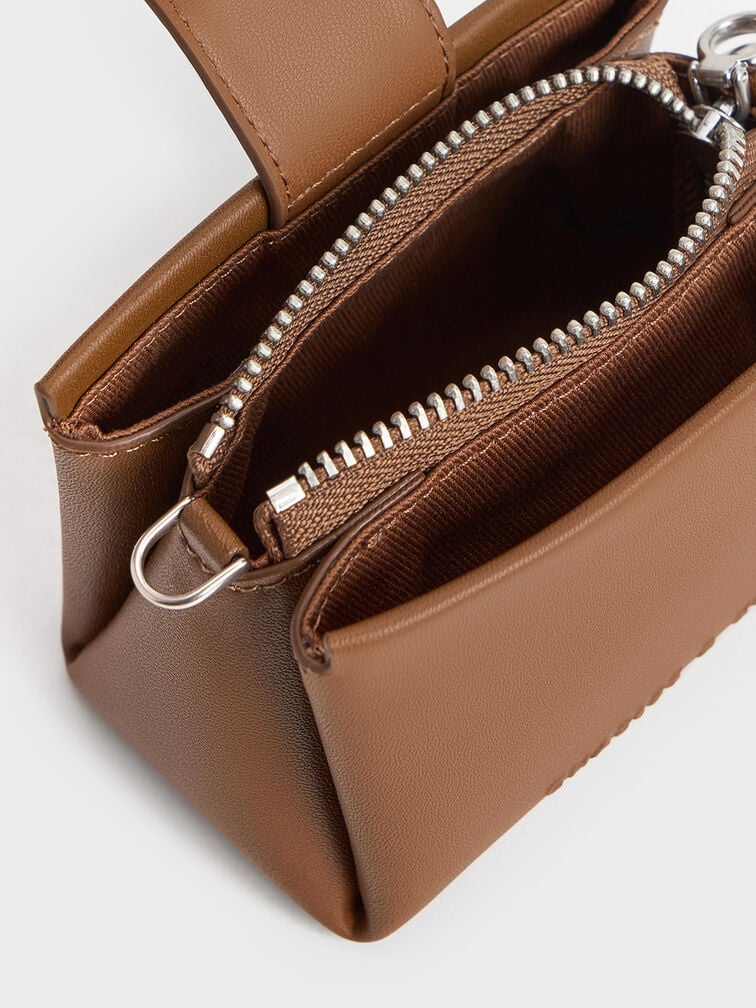 BOXED Charles & Keith Micro Bosie Patent Top Handle Pouch -Brown