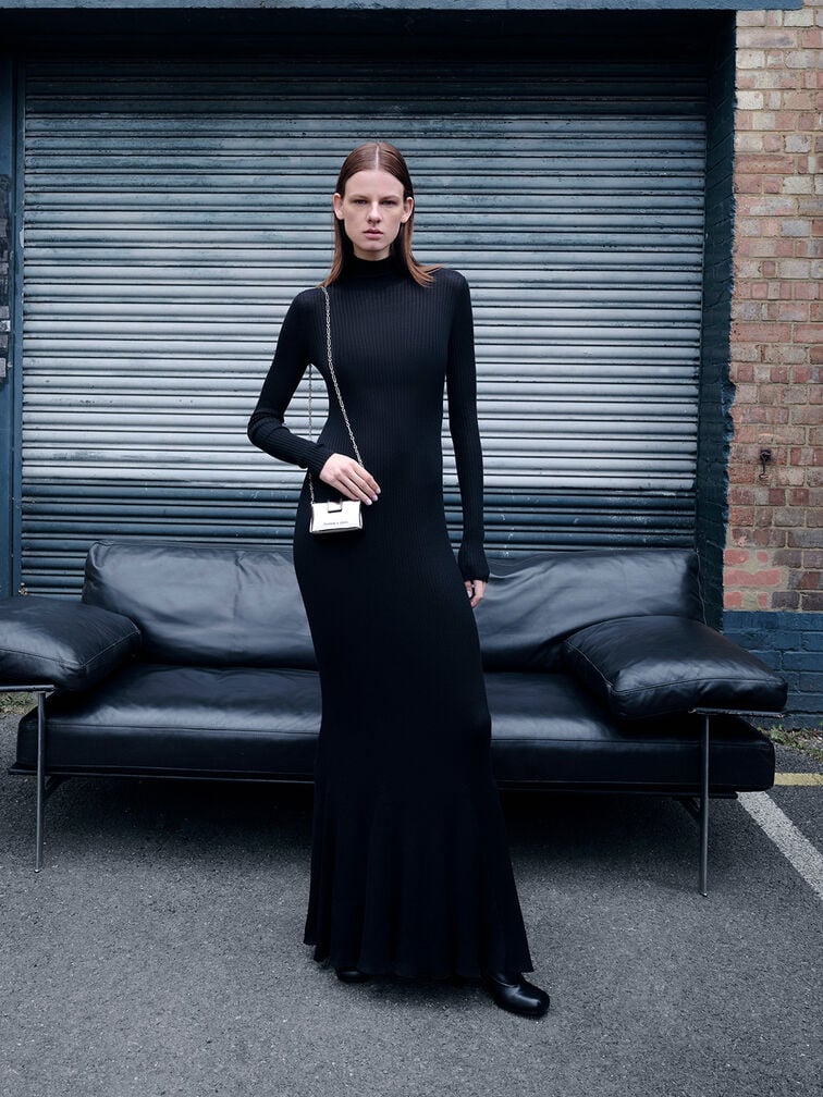 BOXED Charles & Keith Micro Bosie Patent Top Handle bag - Pewter