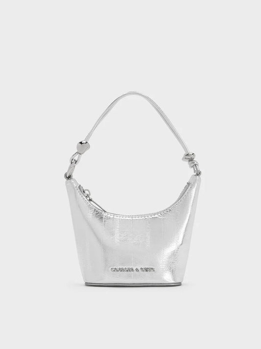 BOXED Charles and Keith Micro Augustine Eel-Effect Chain-Handle Bag - Silver