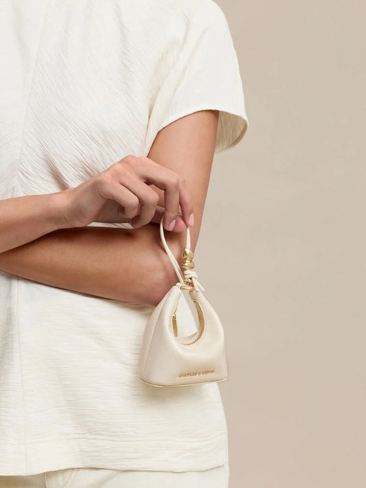 BOXED Charles and Keith Micro Augustine Eel-Effect Chain-Handle Bag - Cream