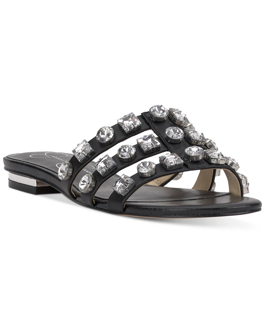 Jessica Simpson Detta Crystal Embellished Slippers-Black