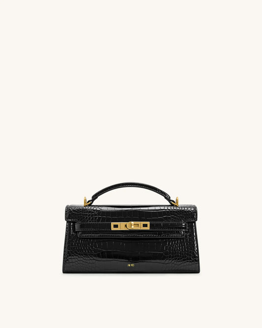 Boxed JW PEI Noor top Handle bag -Croc black