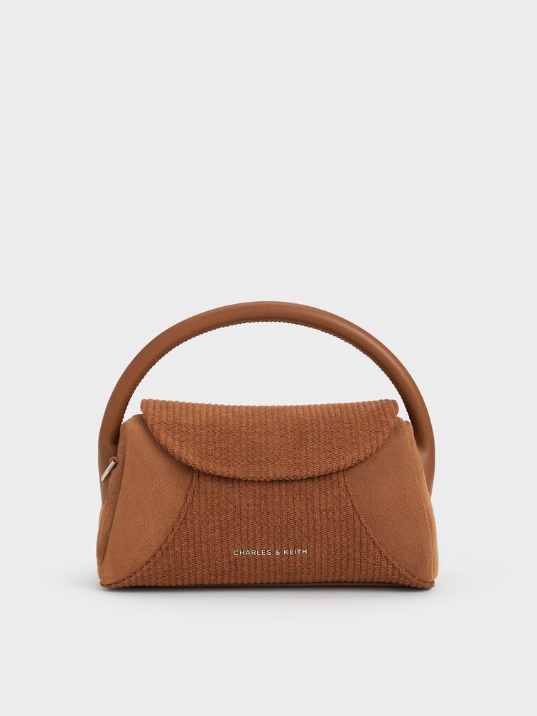 Charles and Keith Nelly Recycled Suede & Corduroy Top Handle Bag - Brown