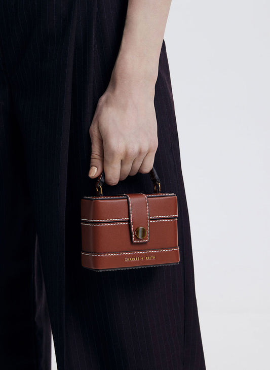 Charles and Keith Micro Mini Bronte Contrast Trim Top Handle Bag - Mocha