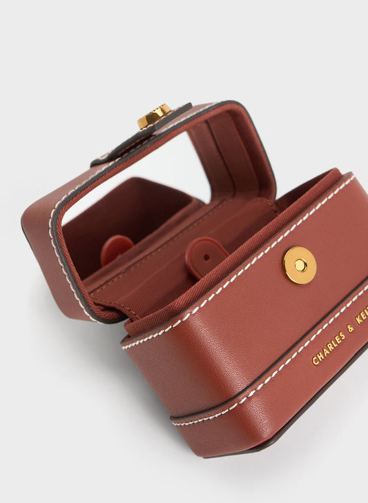 Charles and Keith Micro Mini Bronte Contrast Trim Top Handle Bag - Mocha