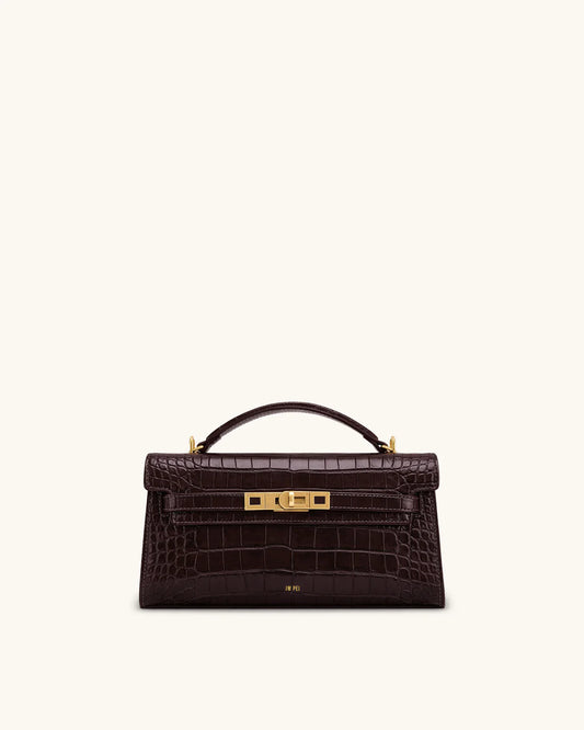 PREORDER BOXED JW PEI Noor Top Handle Bag - Dark Brown Croc