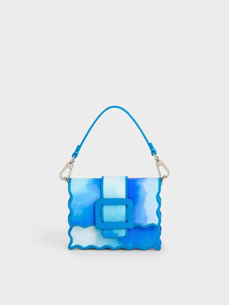 BOXED Charles & Keith Micro Waverly Cloud-Print Scallop-Trim Mini Bag Blue