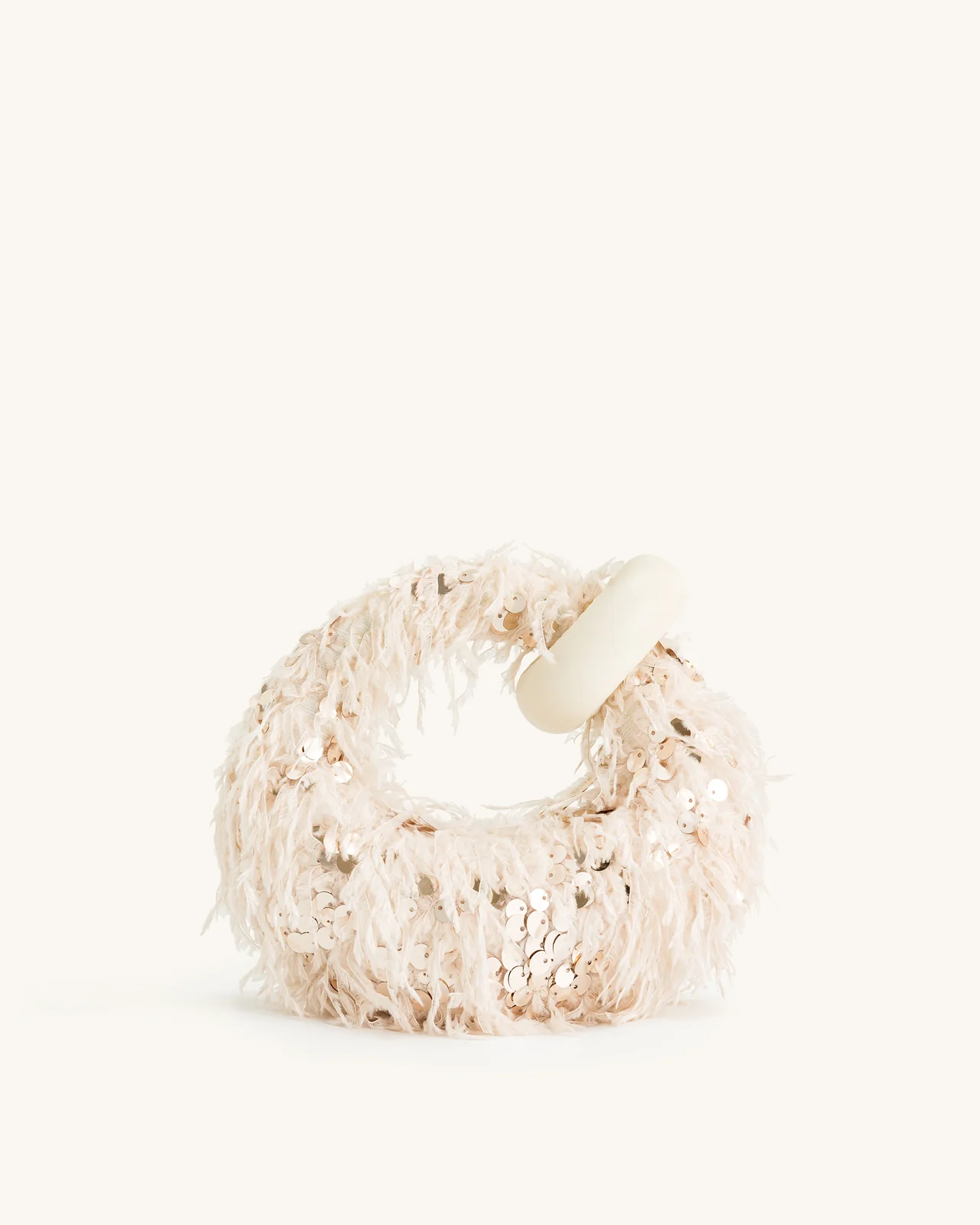 BOXED JW PEI Abacus Faux Fur and sequin top handle mini bag-Beige