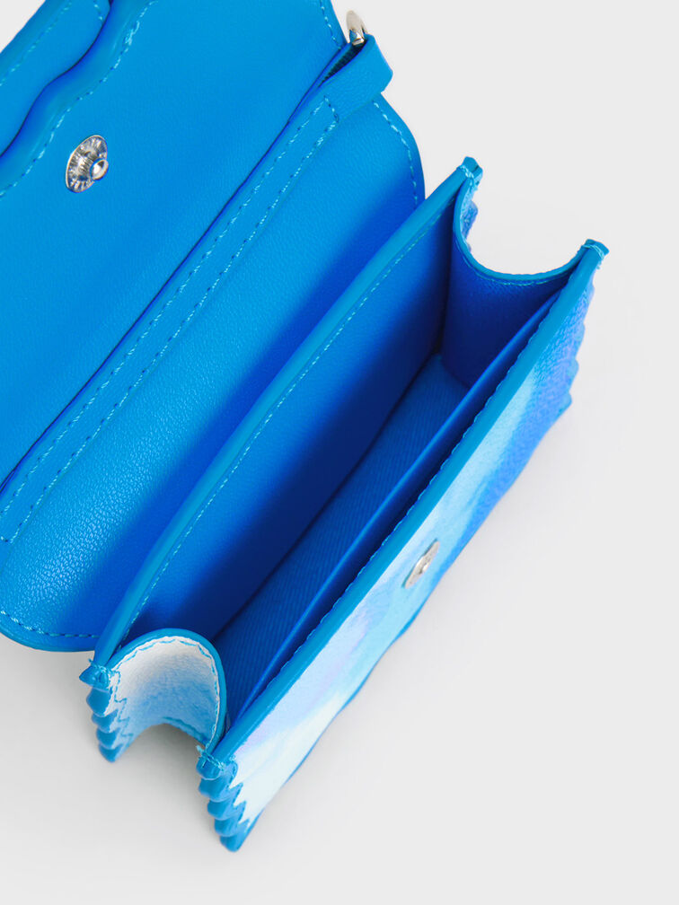 BOXED Charles & Keith Micro Waverly Cloud-Print Scallop-Trim Mini Bag Blue