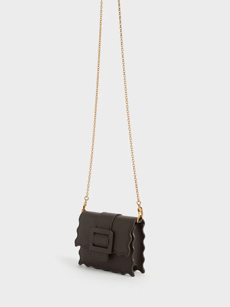 BOXED Charles & Keith Micro Waverly Scallop-Trim Mini Bag Moss