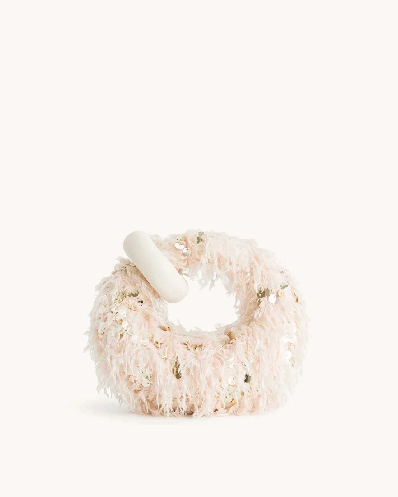 BOXED JW PEI Abacus Faux Fur and sequin top handle mini bag-Beige