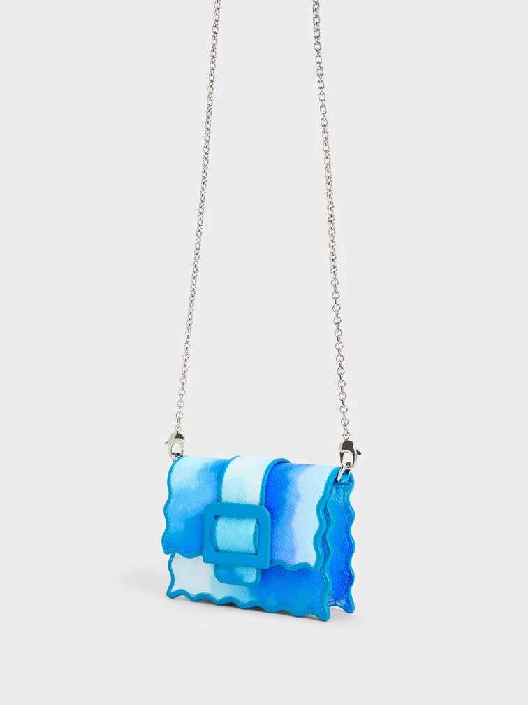 BOXED Charles & Keith Micro Waverly Cloud-Print Scallop-Trim Mini Bag Blue