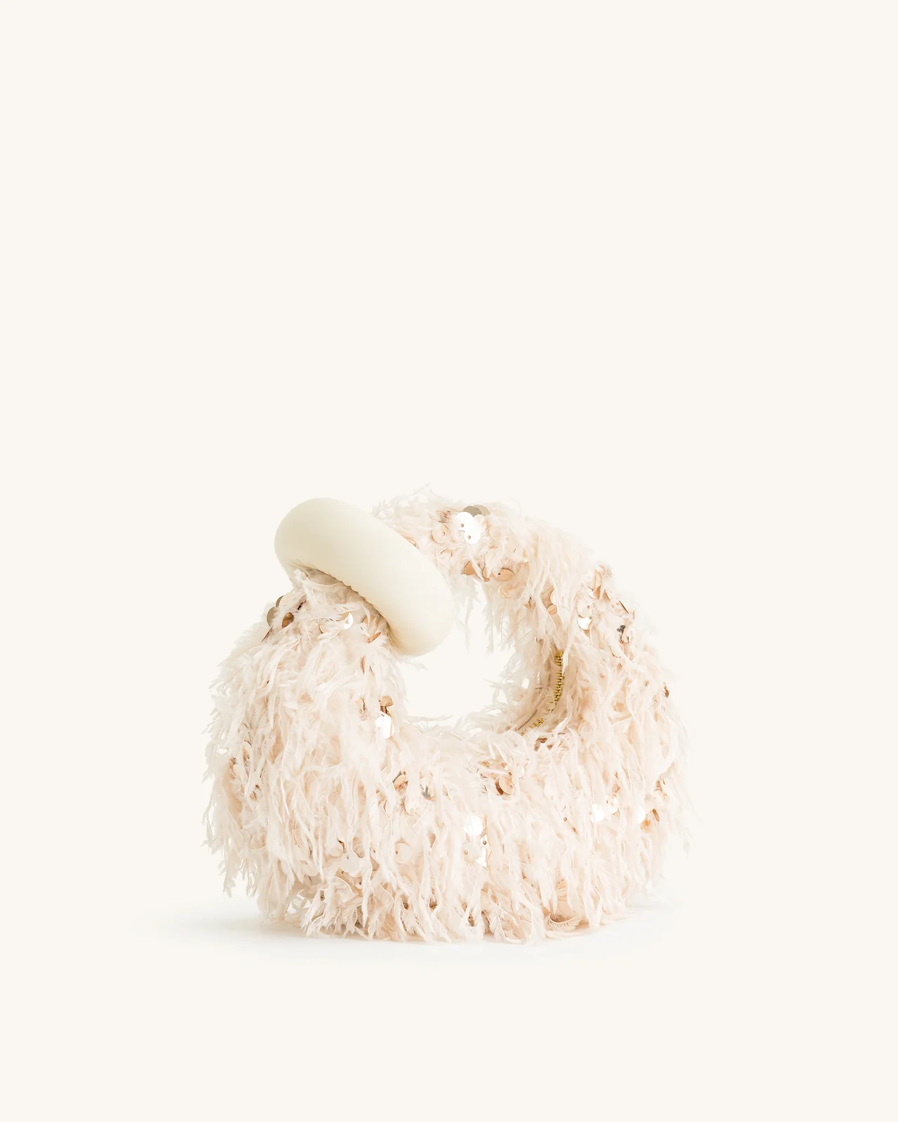 BOXED JW PEI Abacus Faux Fur and sequin top handle mini bag-Beige