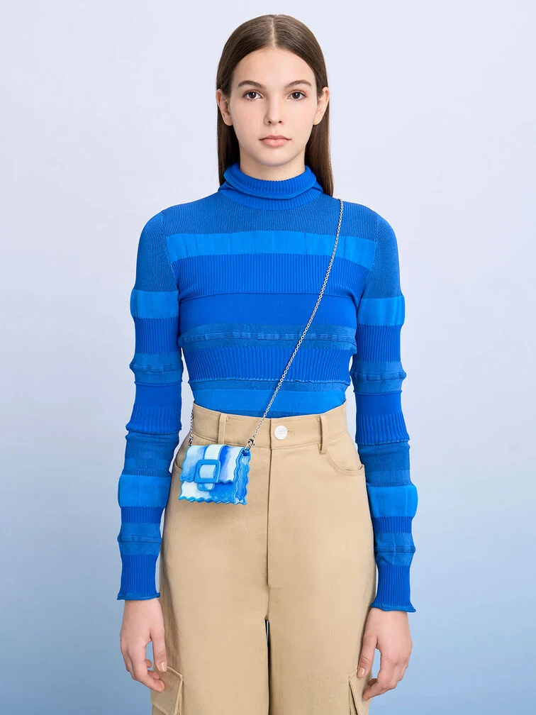 BOXED Charles & Keith Micro Waverly Cloud-Print Scallop-Trim Mini Bag Blue