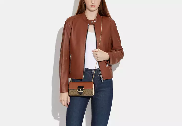 COACH Morgan MINI Crossbody In Colorblock Signautre Canvas bag-Gold Multi
