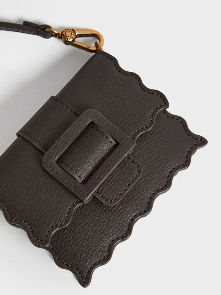 BOXED Charles & Keith Micro Waverly Scallop-Trim Mini Bag Moss