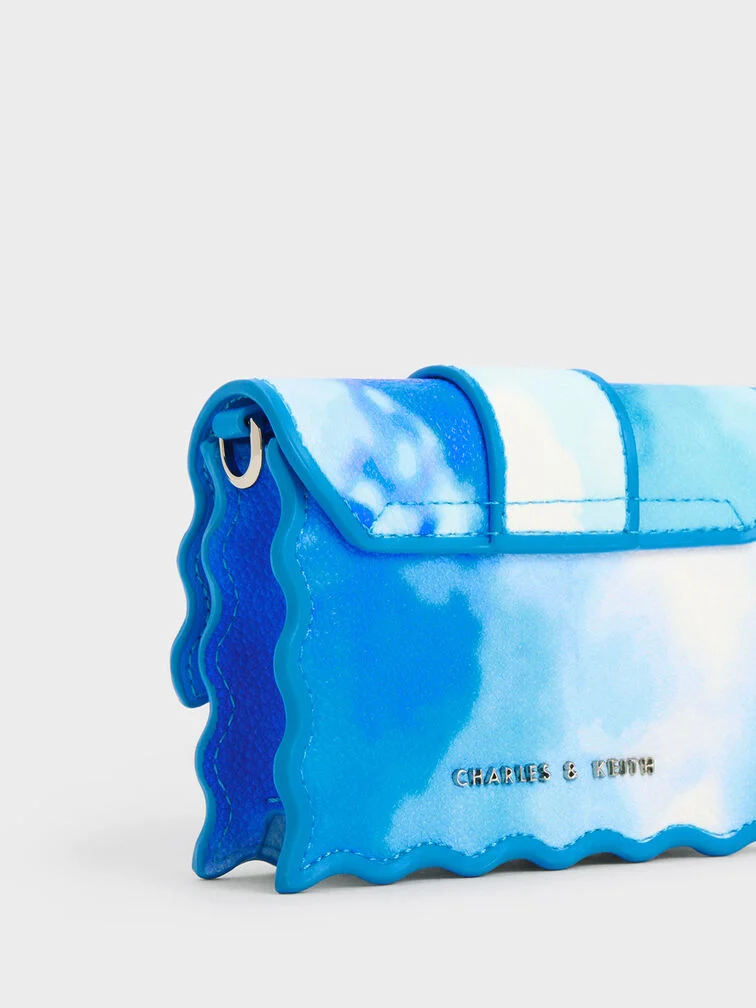 BOXED Charles & Keith Micro Waverly Cloud-Print Scallop-Trim Mini Bag Blue
