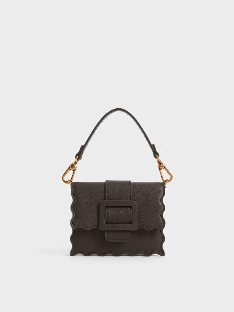 BOXED Charles & Keith Micro Waverly Scallop-Trim Mini Bag Moss
