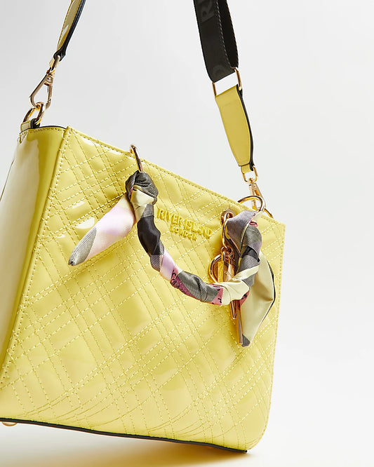River Island Patent Quilted Tote bag -Yellow - Premium  from House of Glitz  - Just $40000.00! Shop now at House of Glitz 
