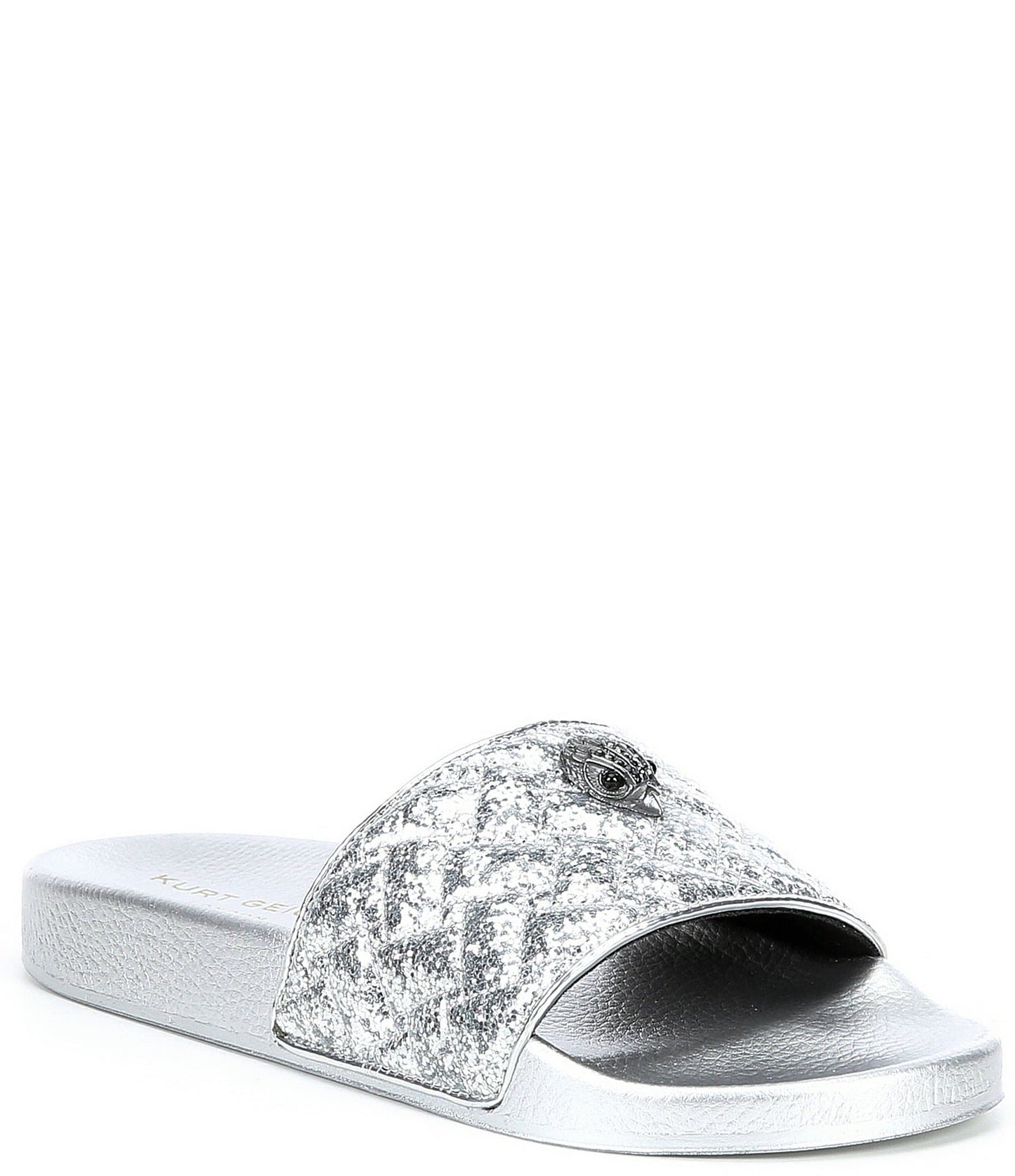 Kurt Geiger Meena Eagle Head Quilted Metallic Slides-Silver - Premium  from House of Glitz  - Just $50000.00! Shop now at House of Glitz 