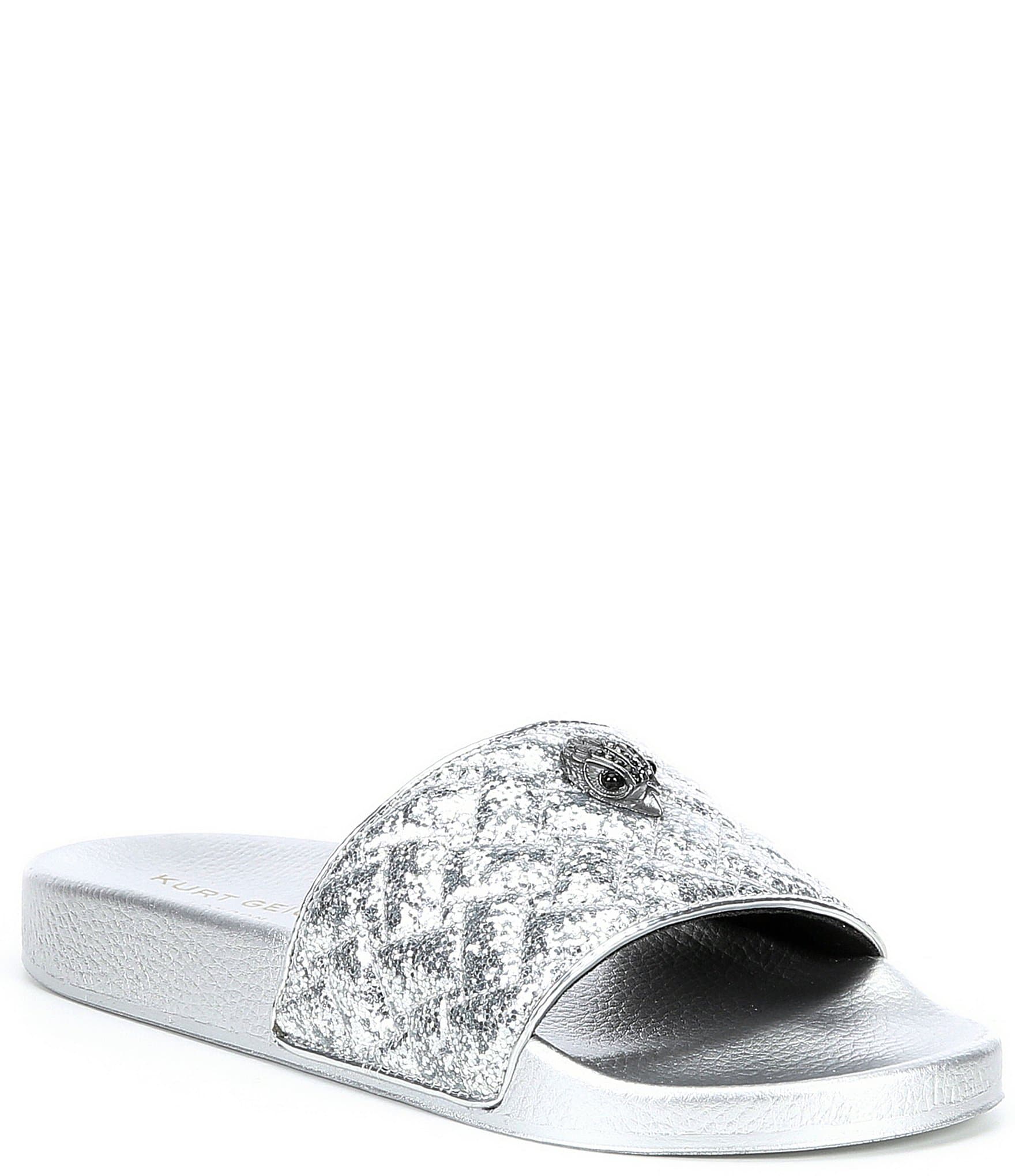 Kurt Geiger Meena Eagle Head Quilted Metallic Slides-Silver - Premium  from House of Glitz  - Just $50000.00! Shop now at House of Glitz 