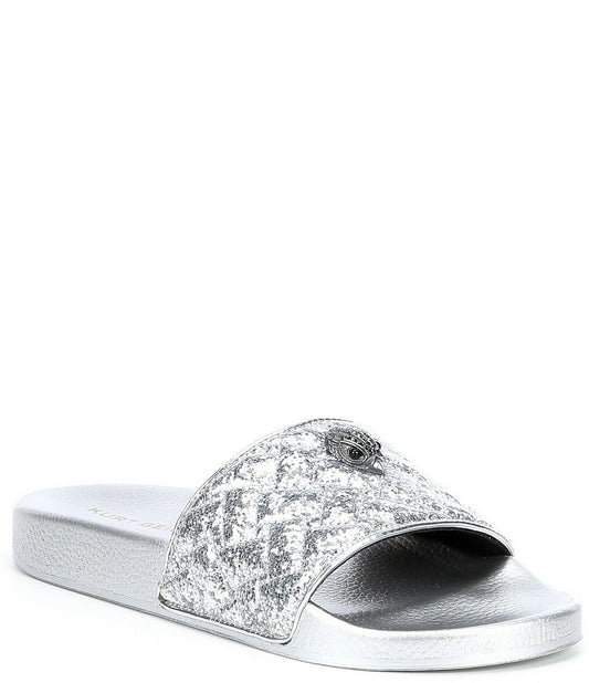 Kurt Geiger Meena Eagle Head Quilted Metallic Slides-Silver - Premium  from House of Glitz  - Just $50000.00! Shop now at House of Glitz 
