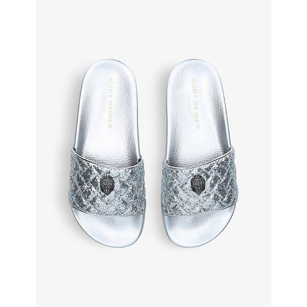Kurt Geiger Meena Eagle Head Quilted Metallic Slides-Silver - Premium  from House of Glitz  - Just $50000.00! Shop now at House of Glitz 